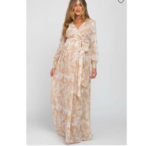 Pinkblush Taupe Floral Chiffon Maxi - Maternity and Post Bump Friendly